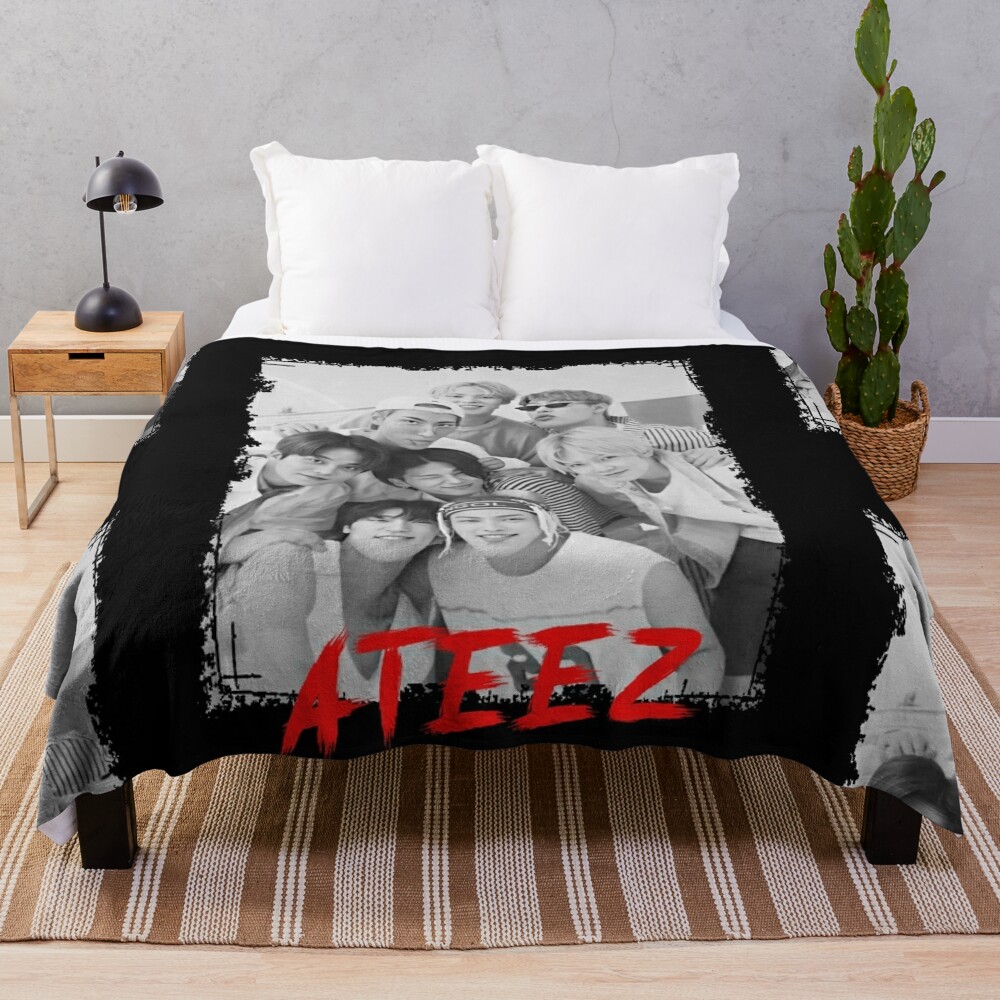 Ateez Kpop Group Members Black And White Kpop Rgb Color Design Throw Blanket Official Ateez Merch